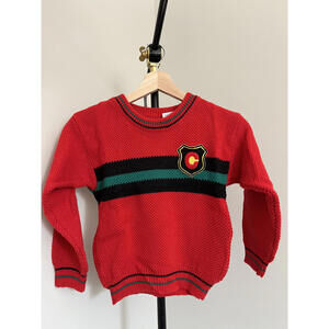 Vintage 90s Honors Boys Crest Sweater - Red/Green - Made in Poland - Size 6/7